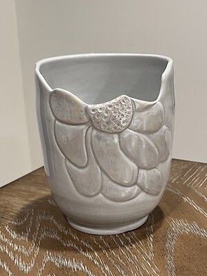 Studio Pottery Cut Flower Shaped Gray Lusterware Sculptural Abstract Vase Signed-image