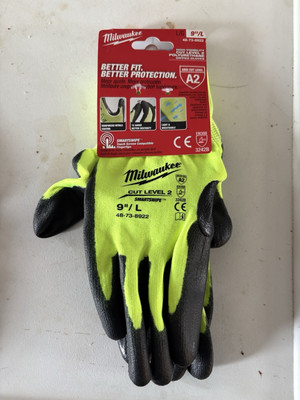 Milwaukee 48-73-8922 High-Visibility Level 2 Polyurethane Dipped Gloves 9” Large-image