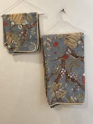 Pottery Barn King Duvet Cover Wells Palampore Linen Blend Blue Floral W Shams-image