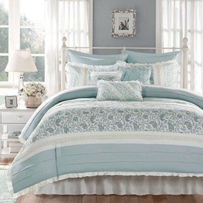 NIP Madison Park Dawn Blue Farmhouse Full/Queen Quilted Coverlet Set 6pc-image