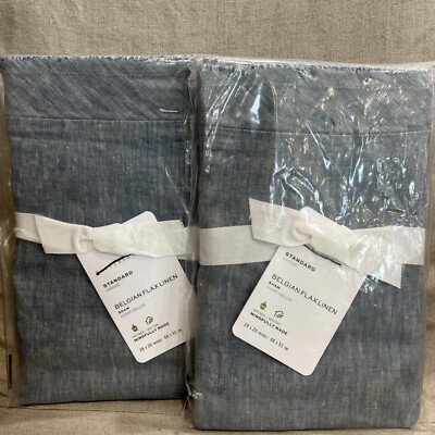 Pottery Barn BELGIAN FLAX LINEN RUFFLE SHAM STANDARD Chambray SET OF 2-image