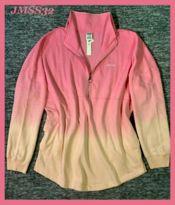 Victoria's Secret Pink Ombre Dip Dye Varsity Pullover Bubblegum Peach Aura L XL -image