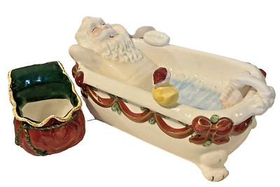 Large Ceramic Santa in Tub Chip & Dip 2 pc Set by Cardinal Hand Painted-image