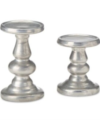 JLA Home Madison Park Leighton Ceramic Silver Candle Holders, Set Of 2-image