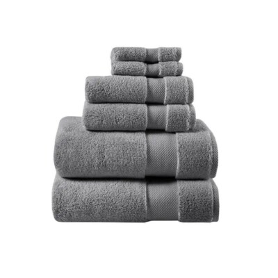 Madison Park Organic 6 Piece Cotton Towel Set Grey 30 X 54