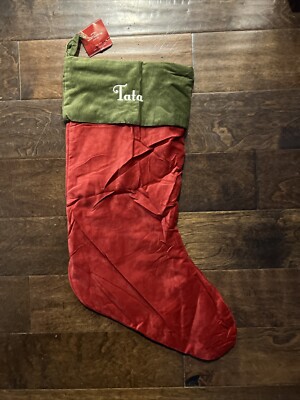 NWT Pottery Barn Classic Large Red Green Velvet Christmas Stocking Mono Tata-image