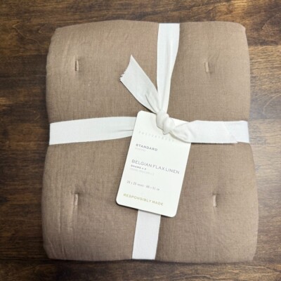 POTTERY BARN BELGIAN FLAX LINEN COMFORTER PILLOW SHAM SET (2), STANDARD ~ MOCHA-image