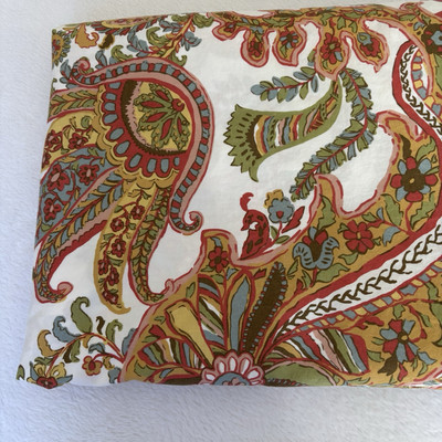 Pottery Barn Full/Queen Duvet Cover Paisley Orange Green Blue Yellow-image