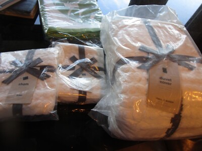 West Elm Candlewick full queen  Duvet Cover stone white  2 euro shams New-image