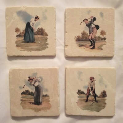 Old Time Golf Theme Tumbled Stone Coaster Set of 4 By Studio Vertu-image