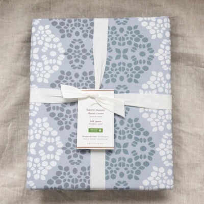 Pottery Barn Organic sateen Haven Mosaic DUVET COVER only Full Queen Gray Blue-image