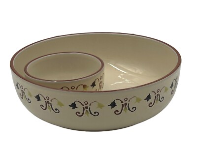 Vicenza By Artimino Handpainted Terracotta Chip Dip Bowl Large Made In Portugal-image