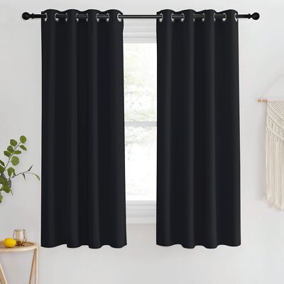 Blackout Curtain 1 Panel W46 X L63in Black Grommet Thermal Insulated Room Darken-image
