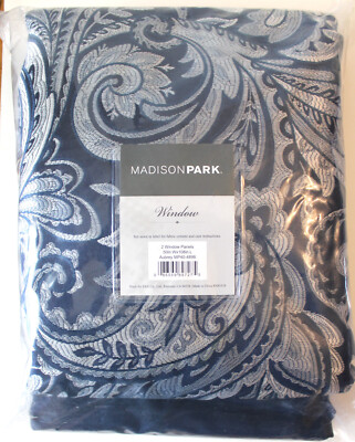 Madison Park Window Panels Set of 2 Aubrey Blue Paisley NIP 50