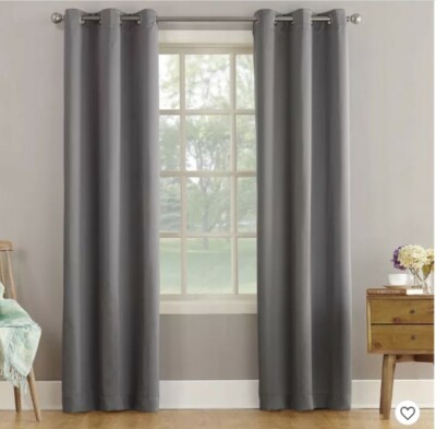PAIR Sun Zero Room Darkening Grommet Curtain Panel 40”X95” - GREY - 2 PANELS-image