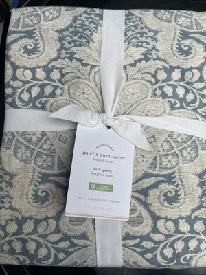 Pottery Barn Janelle Print Damask Scroll Paisley Full/Queen Duvet - Blue - New-image