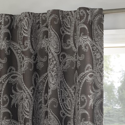 Pedra Paisley Embroidery 100% Blackout Back Tab Curtain Panel, 40