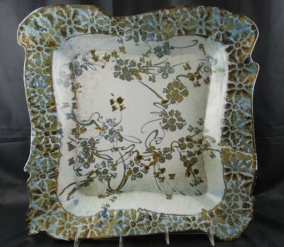 Gigantic Signed Pottery Tray Blue Studio Made  19
