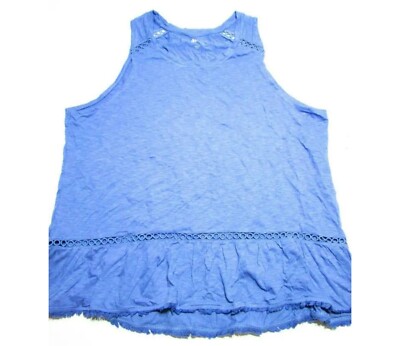Dip Womens Size XL Sleeveless Short Blue Fringe Ruffle Cotton Casual-image