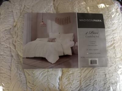 Madison Park Doreen 4 Piece Cotton Comforter Set White 90