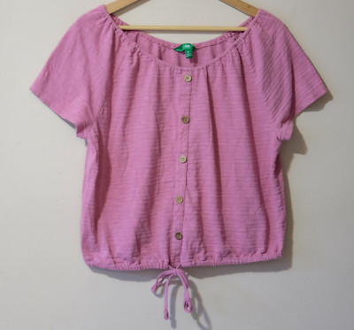 Dip XL Cropped Top Short Sleeve Front Tie Round Neck Pink #p26-29-image