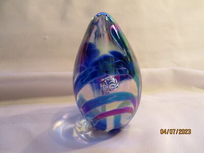UNIQUE DICHROIC GLASS EYE STUDIO EGG SHAPED PAPERWEIGHT~DATED 99~HAND PAINTED ~B-image