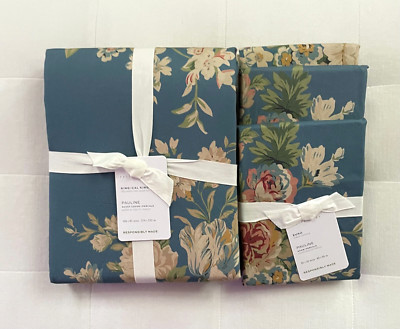 Pottery Barn PAULINE FLORAL PRINTED Duvet King Cali King & 3 Euro Shams NWT-image