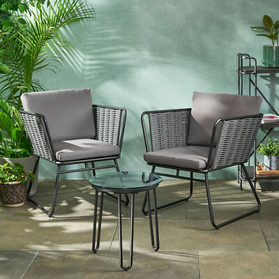 Morocco Modern Outdoor Rope Weave Chat Set with Side Table-image