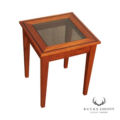 Studio Crafted Solid Cherry Square Glass Top Side Table-image
