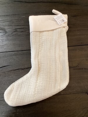 Brand New Pottery Barn ivory white neutral chenille Christmas Stocking NEW-image