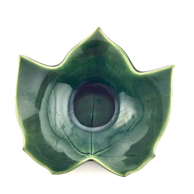 VTG Studio Art Pottery Dish Leaf Shape With Incised Acorn Shaped Back Stamp 2000-image