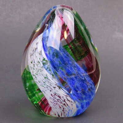 Art Glass Studio 5 Swirling Colors Egg Elliptical Shaped Paperweight 3-3/8