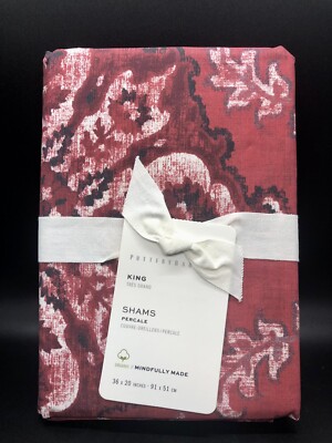 NWT Pottery Barn Red Giovanna Medallion Organic Percale Pillow Sham KING 36”x20”-image