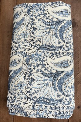 Pottery Barn Amala Kalamkari Print Curtain 50x108 Light Filtering Read Blue-image