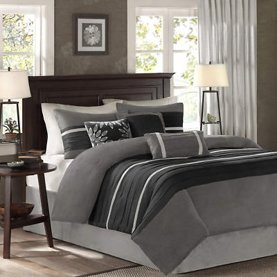 - Palmer 7 Piece Comforter Set - Black and Gray - California King - Pieced Micro-image