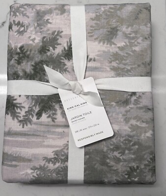 POTTERY BARN Jardin Toile Cotton King/Cal King Duvet Cover - NEW - Green-image