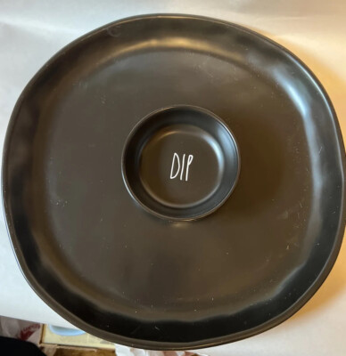 Rae Dunn Ceramic Chip And Dip Serving Tray, large black New-image