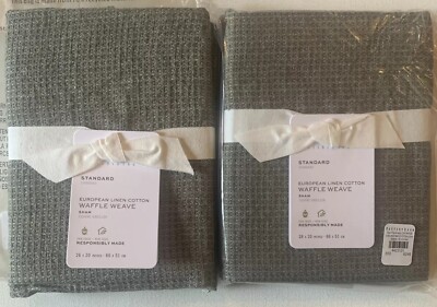 2 Pottery Barn European Linen Cotton WAFFLE WEAVE STANDARD LODEN Sham 20X26 New-image