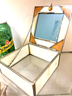 MCM LEADED STAINED STUDIO ART GLASS TRINKET BOX 4.5