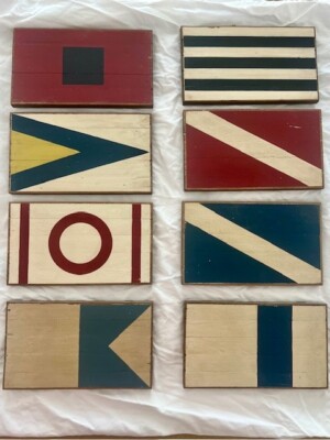 Pottery Barn Wooden Marine Signal Flags Hanging Decor-image