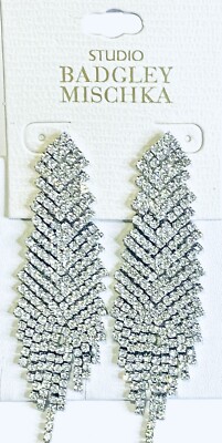 Studio Badgley Mischka 3.5” Rhinestone Waterfall Chevron Earrings $48 Retail-image