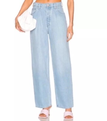 MOTHER Snacks Pleated Double Dip Puddle Jeans Blue Slushie Wash Wide Leg Size 29-image