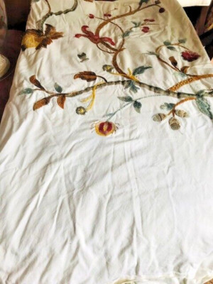 Pottery Barn Autumn Crewel Floral Duvet Cover Set Queen No Shams Rare-image