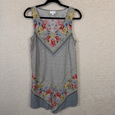 J. Jill Dress Women’s L Multicolor Scarf Print Sleeveless V Neck Dipped Hem-image