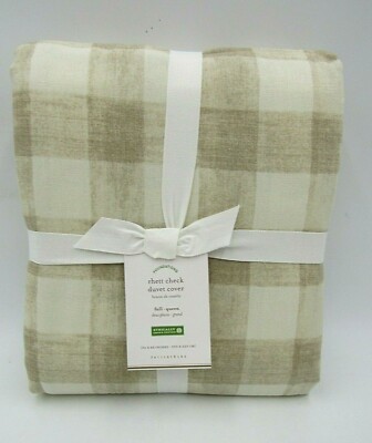 Pottery Barn Rhett Check Organic Percale Duvet Cover Full Queen Neutral A1090-image