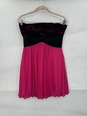 Studio Y Mini Dress Women M Pink Y2K Retro 2000s Baddie Bubble Hem Lace Babydoll-image