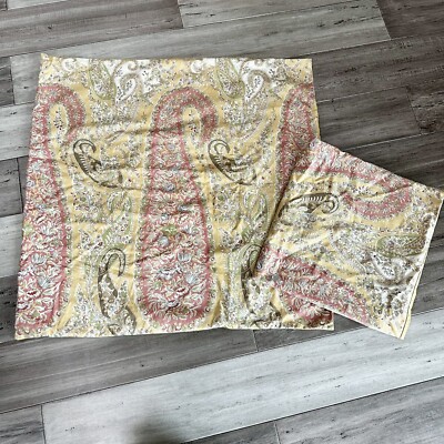 2 Pottery Barn Colette Paisley Bed Euro Pillow Shams Yellow Coral Green Multi-image