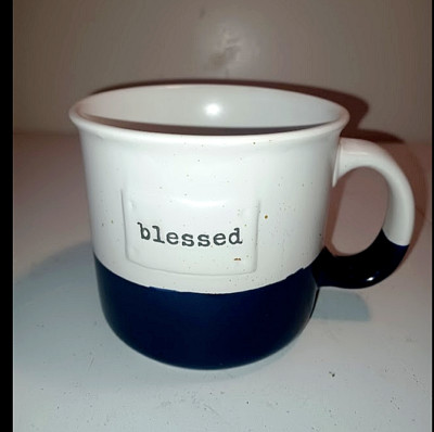 Blessed Dip Dye Coffee Soup Mug Large Oversized  Ceramic Blue and White Speckled-image