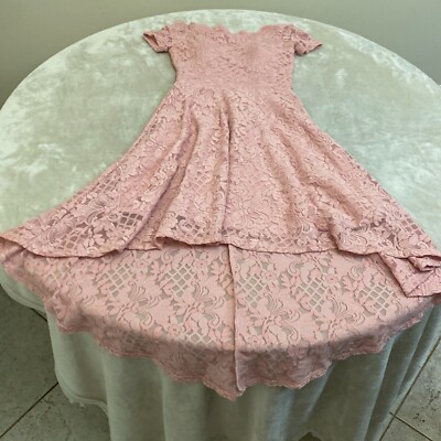 City Studio Womens Pink Lace Overlay Padded Hi Low Hem Fit & Flare Dress Size 0-image