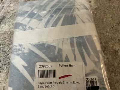 POTTERY BARN LAYLA PALM SHAMs s/3 EURO  26X26 IN blue/white-NIP-image